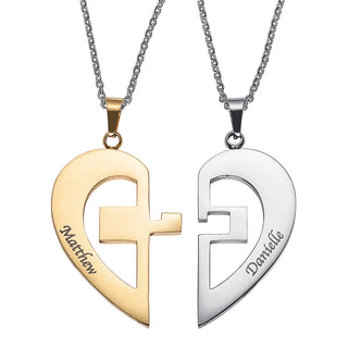 Stainless Steel Two-Tone 2 Piece Shareable Heart Cross Pendant