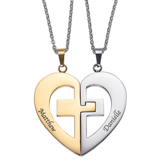 Stainless Steel Two-Tone 2 Piece Shareable Heart Cross Pendant