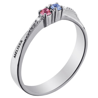 Sterling Silver Couples Name and Birthstone Ring with Diamond Accent