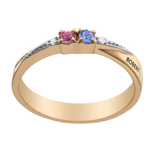 14K Gold over Sterling Couples Name and Birthstone Ring with Diamond Accent