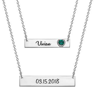 Sterling Silver Layered Name, Date and Birthstone Necklace