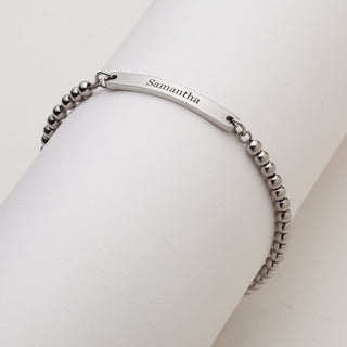Stainless Steel Engraved Name Beaded Bracelet