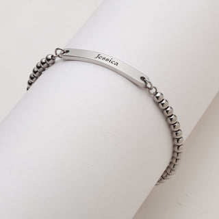 Stainless Steel Engraved Name Beaded Bracelet
