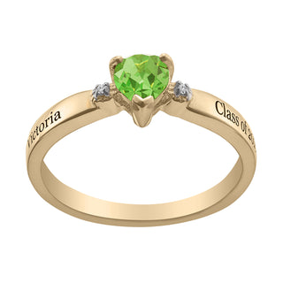 14K Gold over Sterling Freestyle Heart Birthstone Class Ring with Diamond Accent