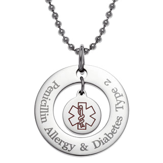 Stainless Steel Double Disc Engraved Medical ID Disc Pendant