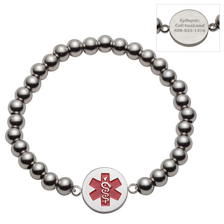 Stainless Steel Engraved Medical ID Beaded Bracelet