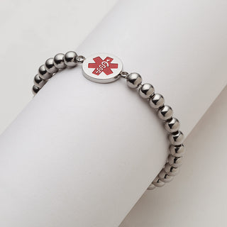 Stainless Steel Engraved Medical ID Beaded Bracelet