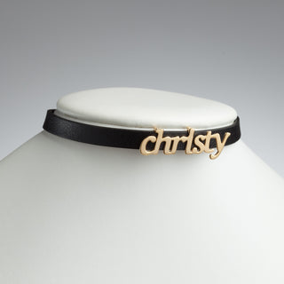 14K Gold over Sterling Lowercase Name Leather Wrap Bracelet and Choker