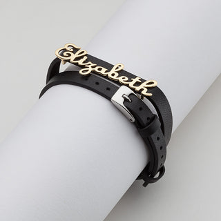 14K Gold over Sterling Script Name Leather Wrap Bracelet and Choker