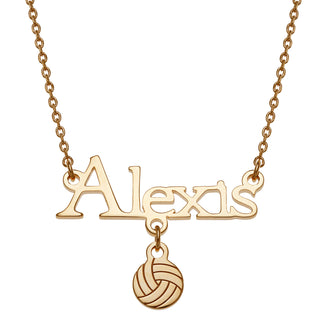14K Gold over Sterling Name with Volleyball Charm Necklace