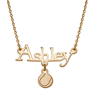 14K Gold over Sterling Name with Tennis Ball Charm Necklace