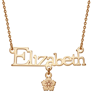 14K Gold over Sterling Name with Flower Charm Necklace