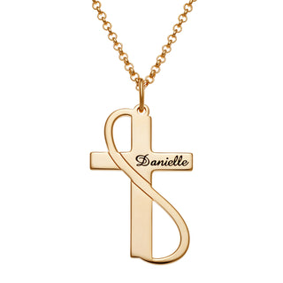 14K Gold over Sterling Personalized Cross with Swirl Necklace