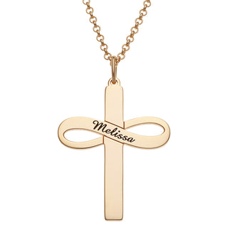 14K Gold over Sterling Personalized Cross with Infinity Necklace