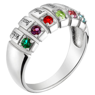 Sterling Silver Family Name and Birthstone Ring
