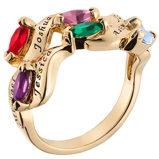 14K Gold over Sterling Family Name and Marquise Birthstone Ring