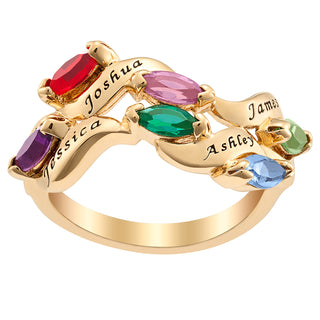 14K Gold over Sterling Family Name and Marquise Birthstone Ring