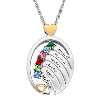 Two-Tone Oval Name and Birthstone Hearts Pendant