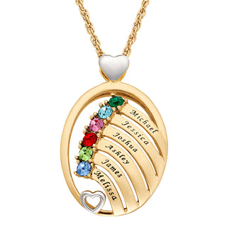 Two-Tone Oval Name and Birthstone Hearts Pendant