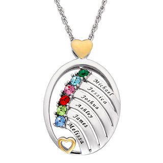 Sterling Silver Two-Tone Oval Name and Birthstone Hearts Pendant