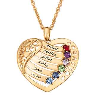 Family Heart Birthstone LOVE Pendant