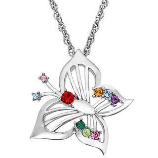 Sterling Silver Family Butterfly Birthstone Pendant