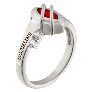 10K White Gold Marquise Wrapped Birthstone Class Ring