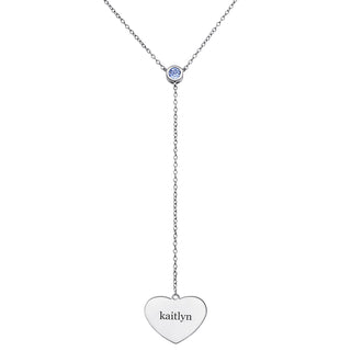 Sterling Silver Personalized Heart and Birthstone Y-Necklace