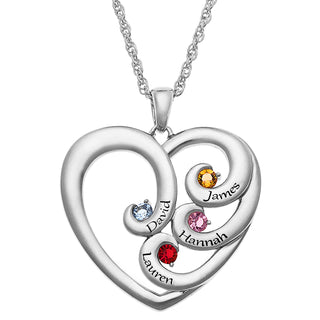 Engraved Heart Family Birthstone Necklace