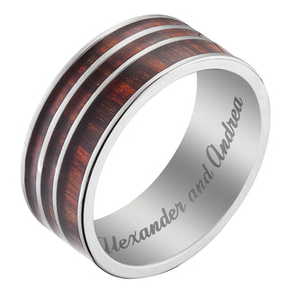 Stainless Steel Men's Engraved Triple Row Wood Ring