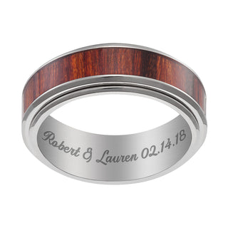 Stainless Steel Men's Engraved Wood Spinner Band