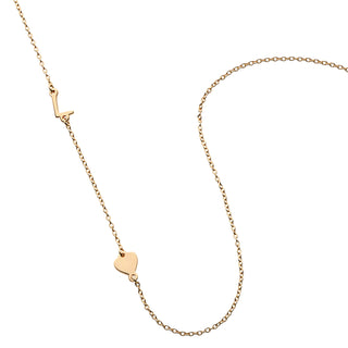 14K Gold over Sterling Asymmetrical Initial with Heart Necklace