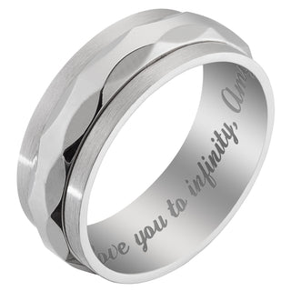 Stainless Steel Men's Engraved Faceted Spinner Band