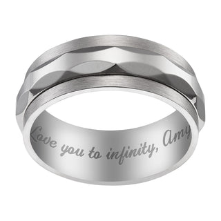 Stainless Steel Men's Engraved Faceted Spinner Band
