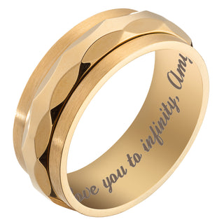 Stainless Steel Men's Engraved Gold Faceted Spinner Band