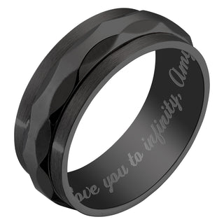 Stainless Steel Men's Engraved Black Faceted Spinner Band