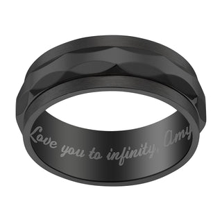 Stainless Steel Men's Engraved Black Faceted Spinner Band