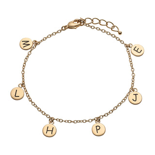 14K Gold over Sterling Family Engraved Initial Disc Bracelet