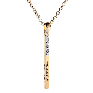 Family Name 4 Sided Bar Pendant with Diamonds