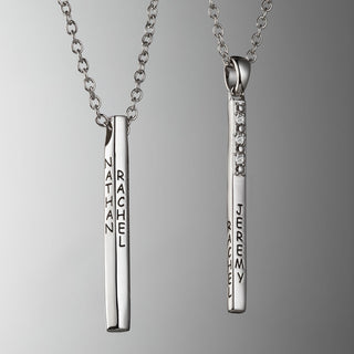 Family Name 4 Sided Bar Pendant with Diamonds