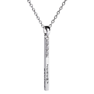 Sterling Silver Family Name 3 Sided Bar Pendant with Diamonds