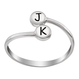 Sterling Silver Couples Double Disc Initials Ring