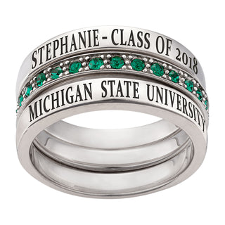 Sterling Silver Stackable Class Ring with Eternity Birthstone Band
