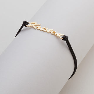 14K Gold over Sterling Personalized Name with Black Cord Bracelet