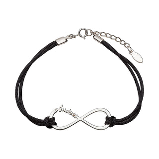 Sterling Silver Personalized Name Infinity with Black Cord Bracelet