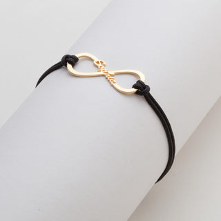 14K Gold over Sterling Personalized Name Infinity with Black Cord Bracelet