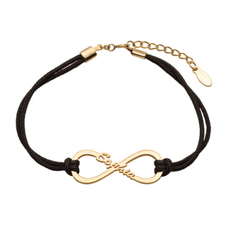 14K Gold over Sterling Personalized Name Infinity with Black Cord Bracelet