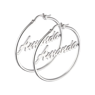 Sterling Silver Personalized Name Medium Hoop Earring