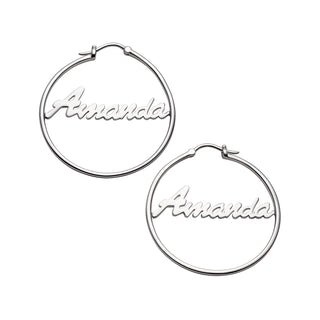 Sterling Silver Personalized Name Medium Hoop Earring