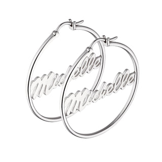 Sterling Silver Personalized Name Medium Hoop Earring